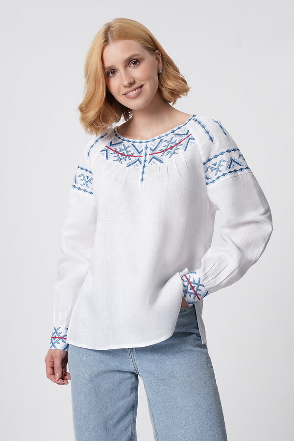 Women's vyshyvanka "Miriana" white-on-white, lines