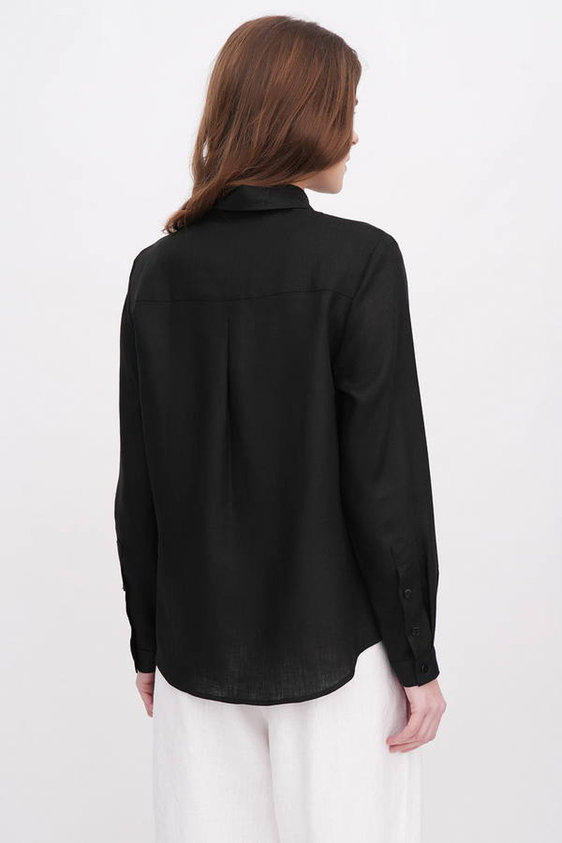 Women’s linen embroidered shirt “Lightning” in black with blue