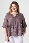 Summer women’s linen embroidered shirt “Raisa” brown