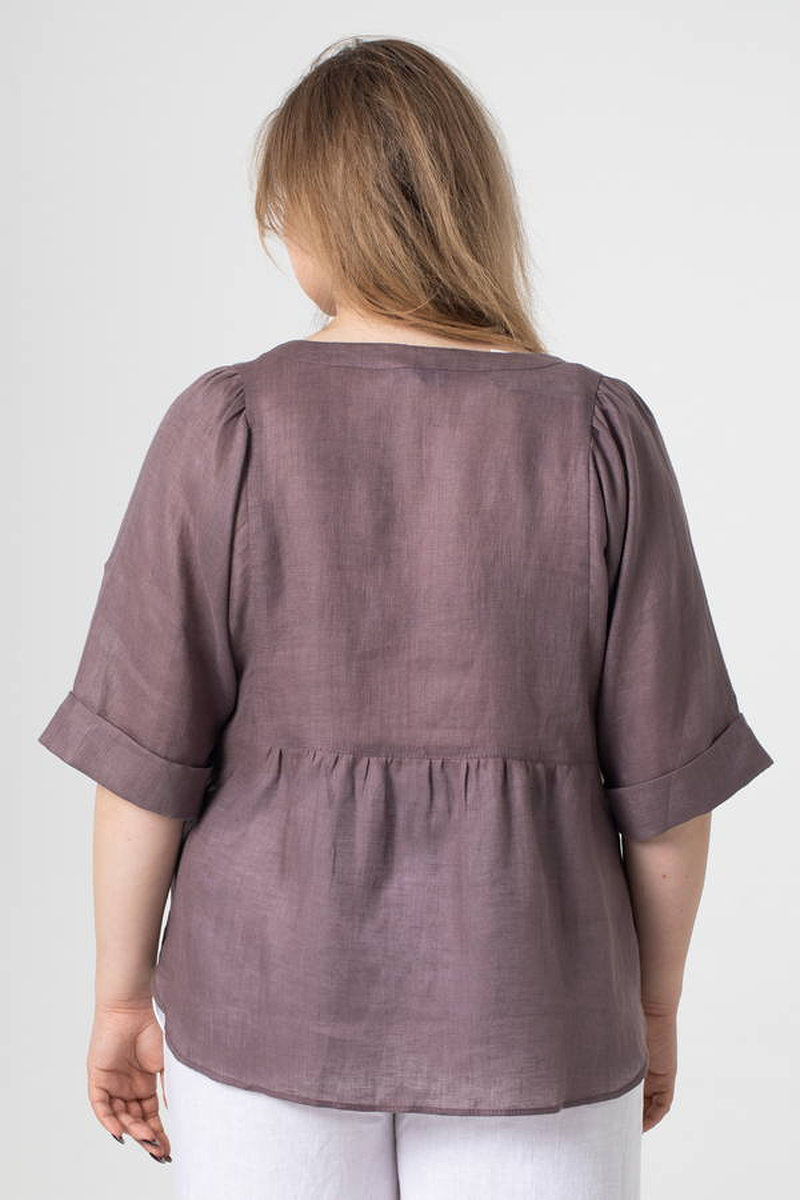 Summer women’s linen embroidered shirt “Raisa” brown