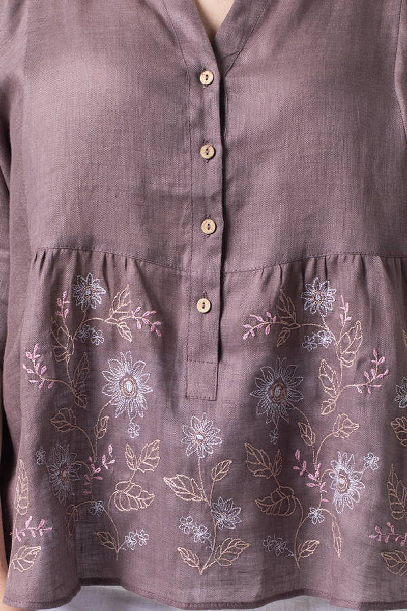 Summer women’s linen embroidered shirt “Raisa” brown