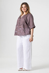 Summer women’s linen embroidered shirt “Raisa” brown