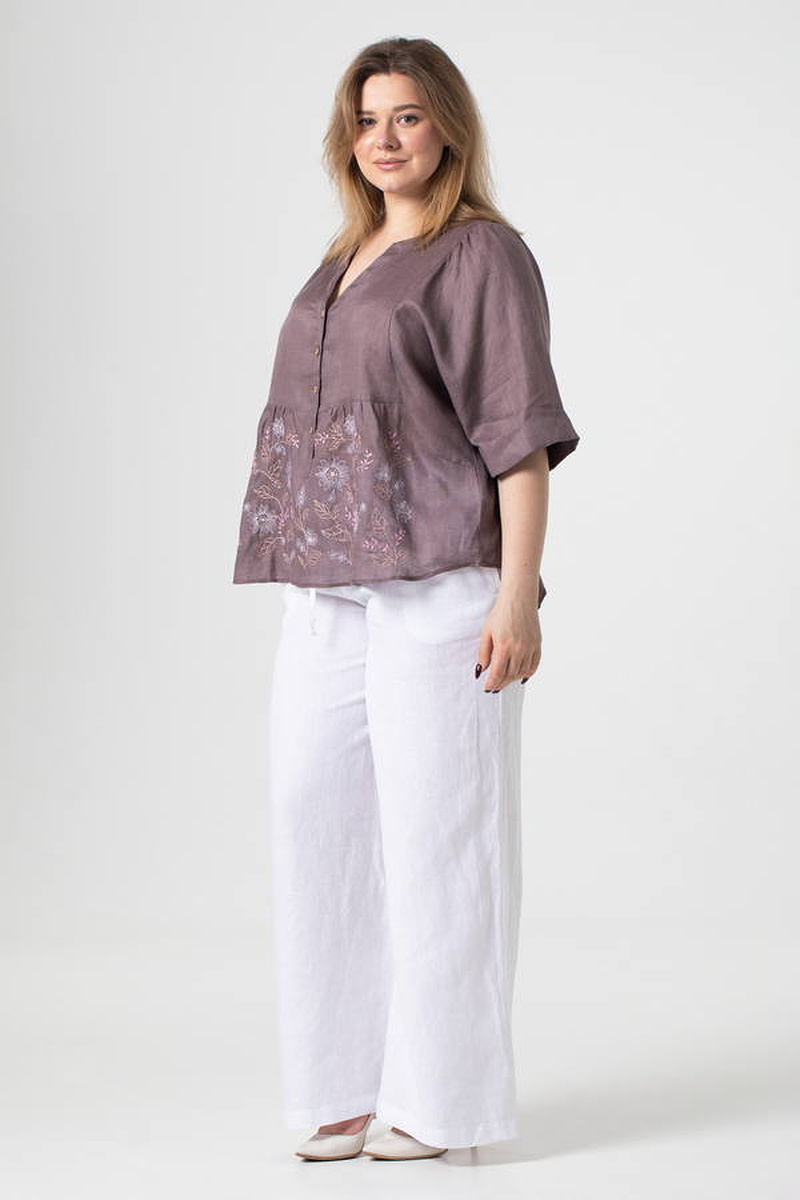 Summer women’s linen embroidered shirt “Raisa” brown