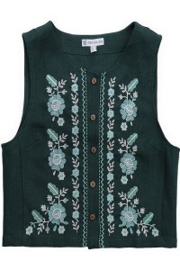 Жилетка лляна з вишивкою Павлинка зелена, 50