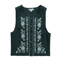 Льняной жилет с вышивкой Павлинка зелёная