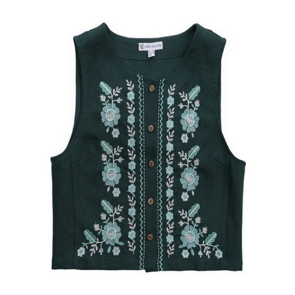 Жилетка лляна з вишивкою Павлинка зелена, розмір 
