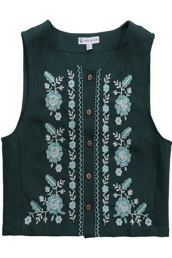 Linen vest with embroidery Pavlynka green