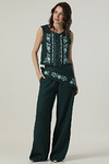 Льняной жилет с вышивкой Павлинка зелёная