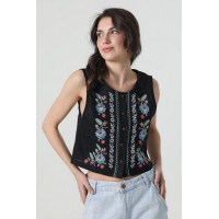 Linen vest with embroidery Pavlynka black
