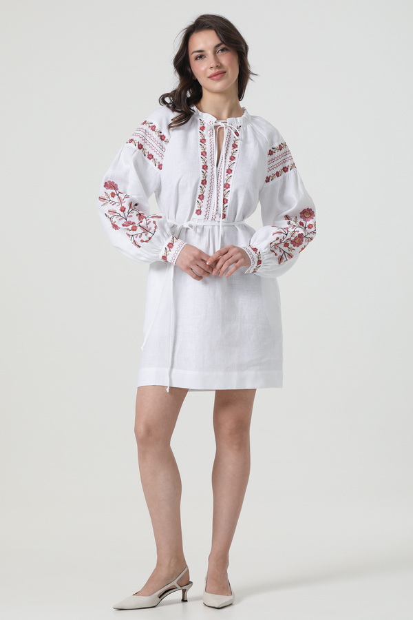 Embroidered dress (vyshyvanka) made of white linen Ruzhyna