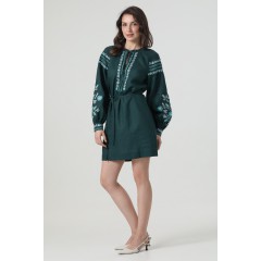 Вышитое платье-вышиванка из белого льна Ружина