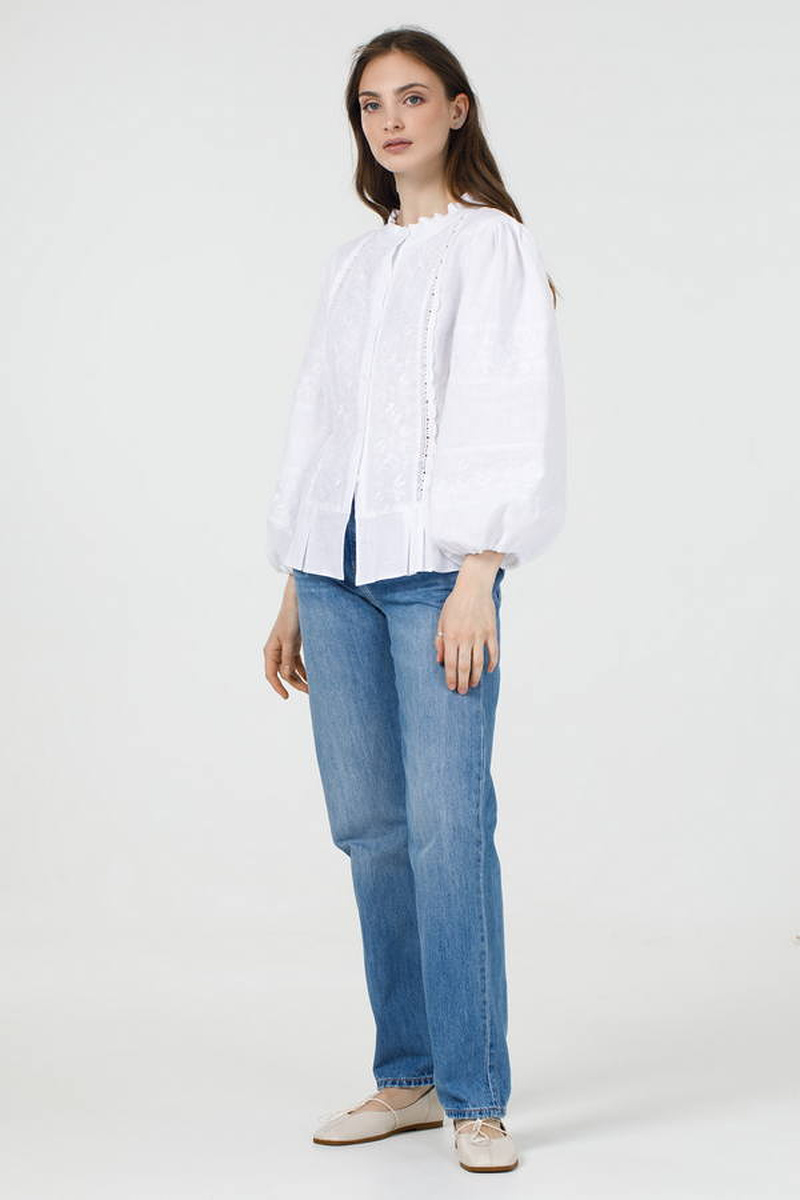 Women's linen embroidered shirt "Lightning" in white with white