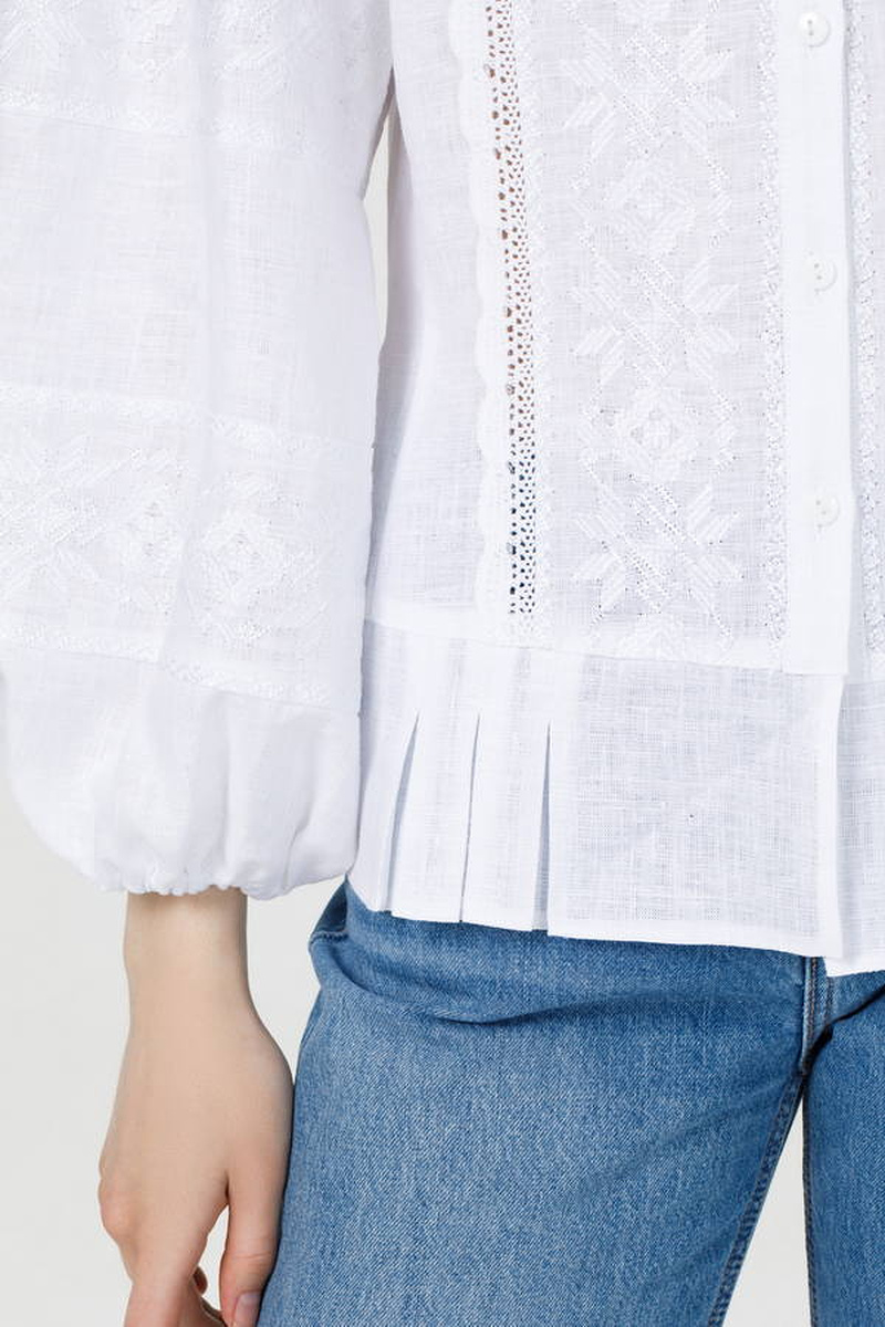 Women's linen embroidered shirt "Lightning" in white with white