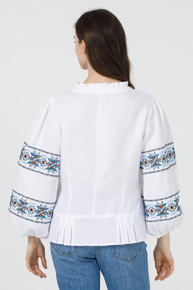 Women's linen embroidered shirt "Blyskavytsia" white with blue