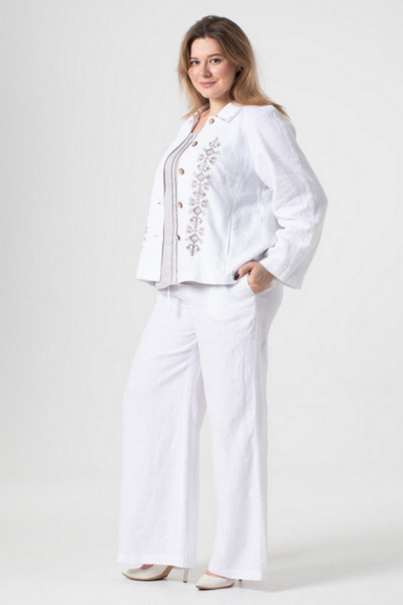 Белый льняной жакет с вышивкой Ульяна