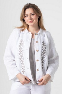 Белый льняной жакет с вышивкой Ульяна
