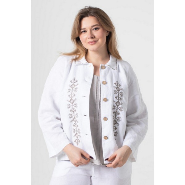 Белый льняной жакет с вышивкой Ульяна