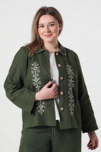 Зеленый льняной жакет с вышивкой Ульяна