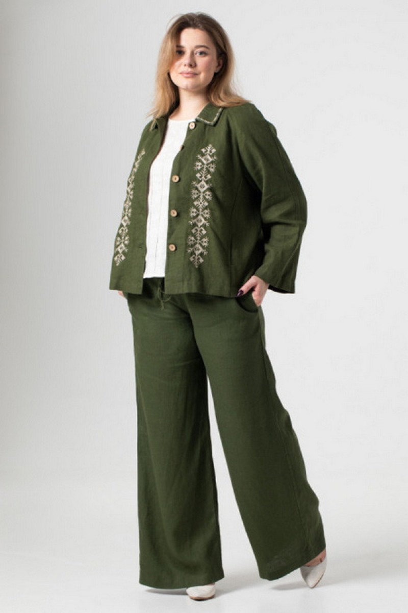 Зеленый льняной жакет с вышивкой Ульяна