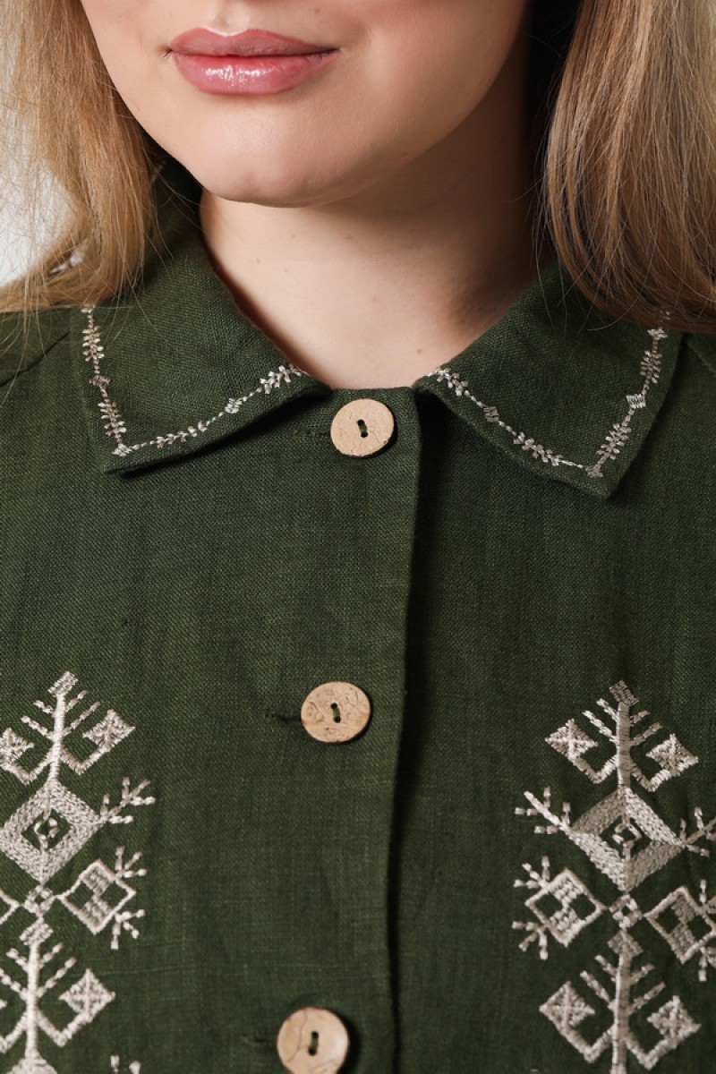 Зеленый льняной жакет с вышивкой Ульяна