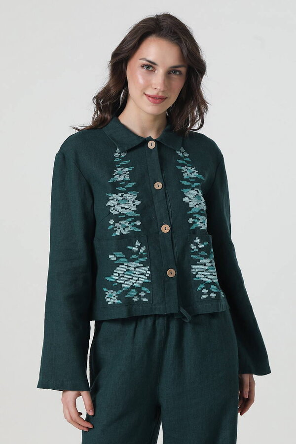 Green linen jacket with Zoreslava embroidery