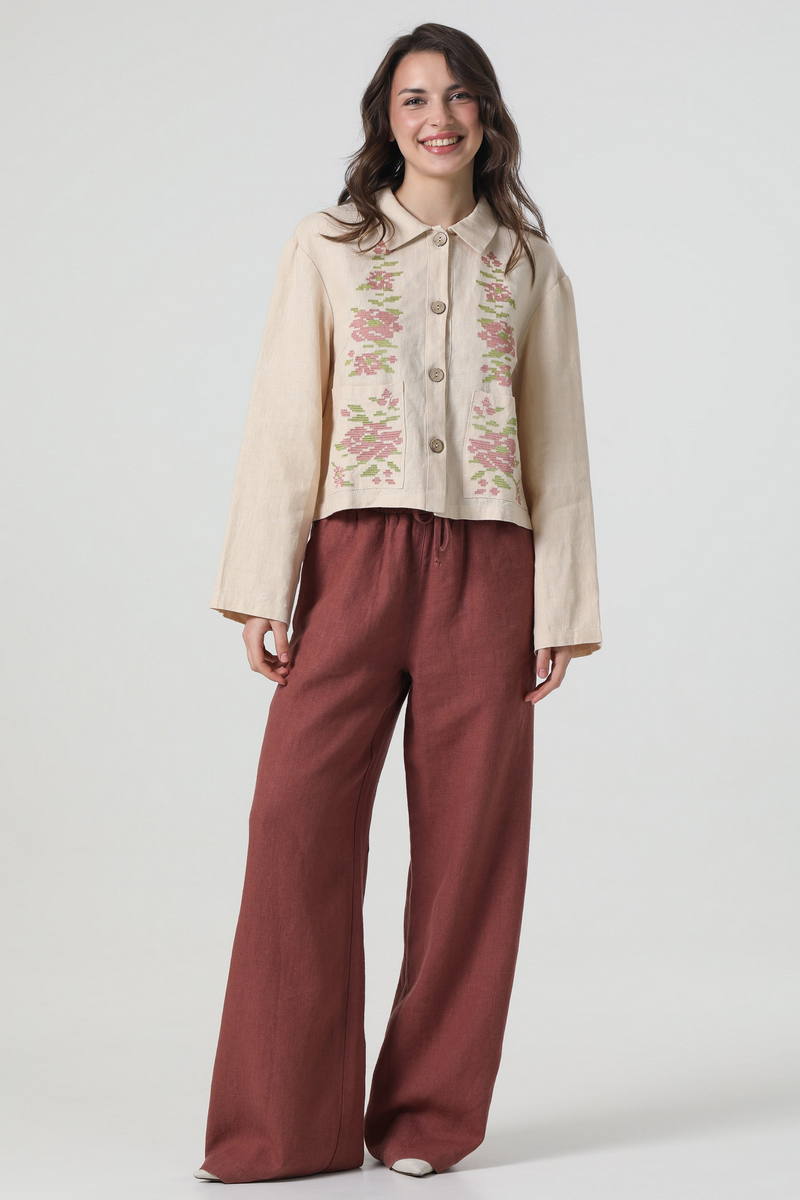 Beige linen jacket with Zoreslava embroidery