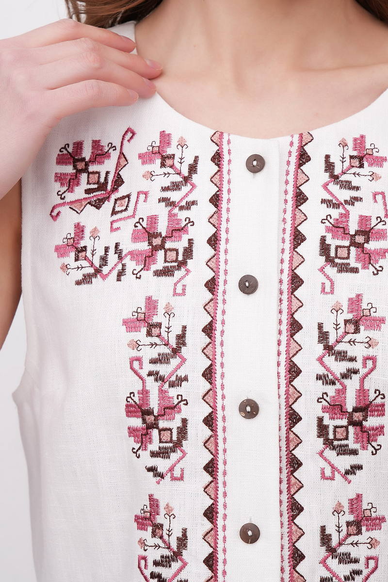 White linen vest with embroidery Visla