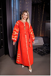Embroidered floor-length dress "Kaleidoscope" in orange with beige embroidery