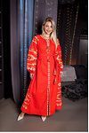 Embroidered floor-length dress "Kaleidoscope" in orange with beige embroidery