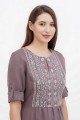 Long brown linen dress with embroidery Lanna