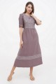 Long brown linen dress with embroidery Lanna