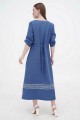 Long blue linen dress with Lanna embroidery