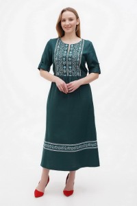 Long brown linen dress with embroidery Lanna 