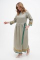 Dress long linen olive color with Marrakesh embroidery.