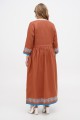 Brown long linen dress with embroidery Marrakesh