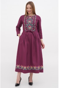 Burgundy embroidered dress "Zhuravka"