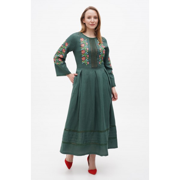 Long green linen dress Vasilina