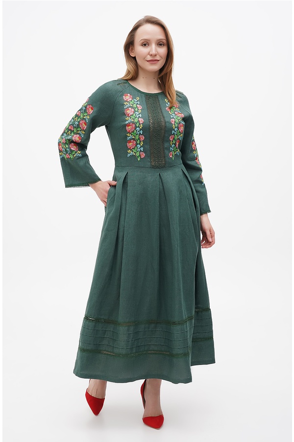 Long green linen dress Vasilina