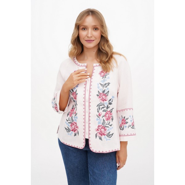 Modern embroidered shirt Nadiia, white linen