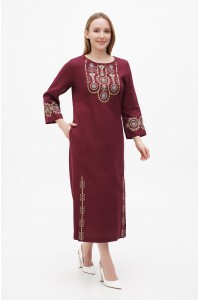 Long burgundy linen dress by Yara