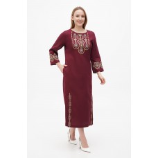 Длинное бордовое льняное платье от Yara