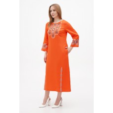 Длинное оранжевое льняное платье от Yara