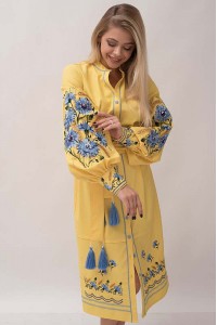 Long yellow dress with long sleeves Cornflower