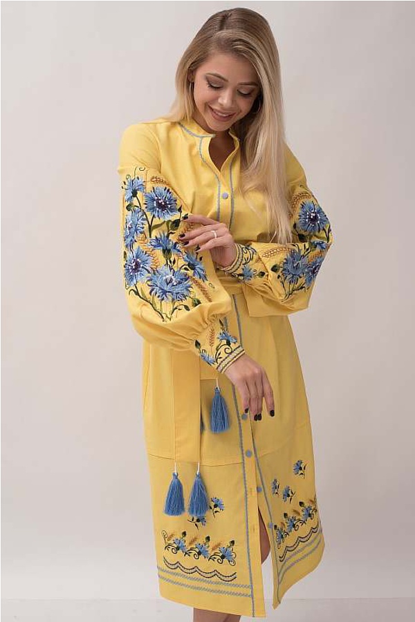 Long yellow dress with long sleeves Cornflower, XL