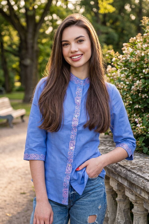 Mriya plus women's embroidered shirt blue