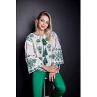 White embroidered shirt Karina with green embroidery
