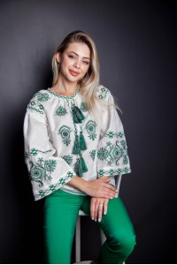 White embroidered shirt Karina with green embroidery