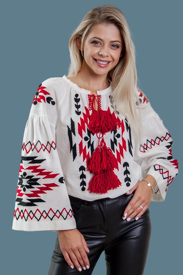 White embroidered women's blouse. Hutsulka Ksenia, XL