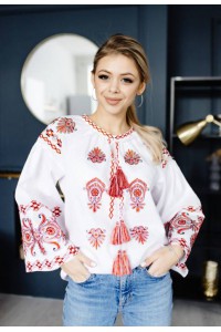 White embroidered shirt Karina with red embroidery