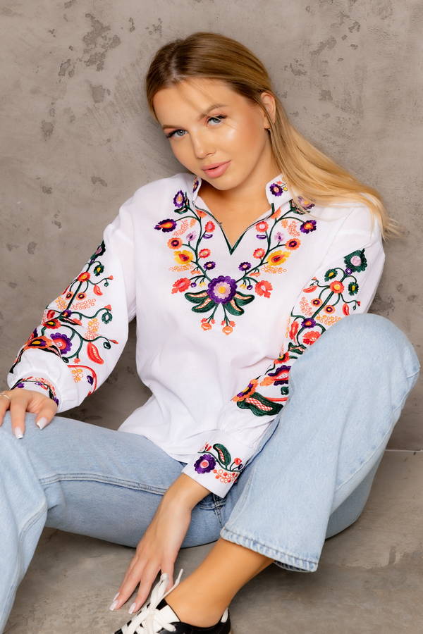 White embroidered shirt with ancient ornament, Rozmai, XXL